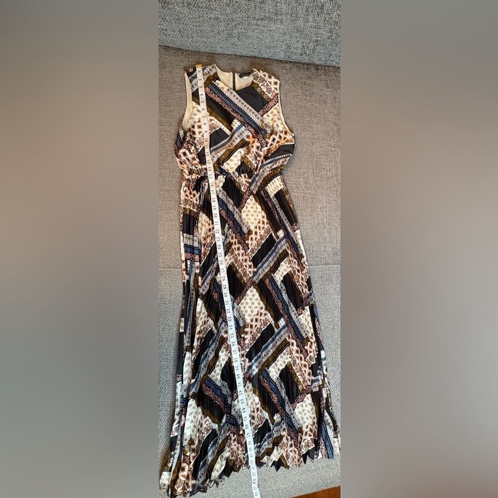 Noni Pleated Maxi Dress Patchwork Print Elastic Waist Small Tall - Picture 8 of 11